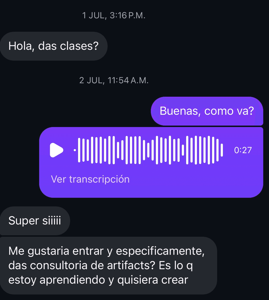 Mensaje: “¿Das clases?”